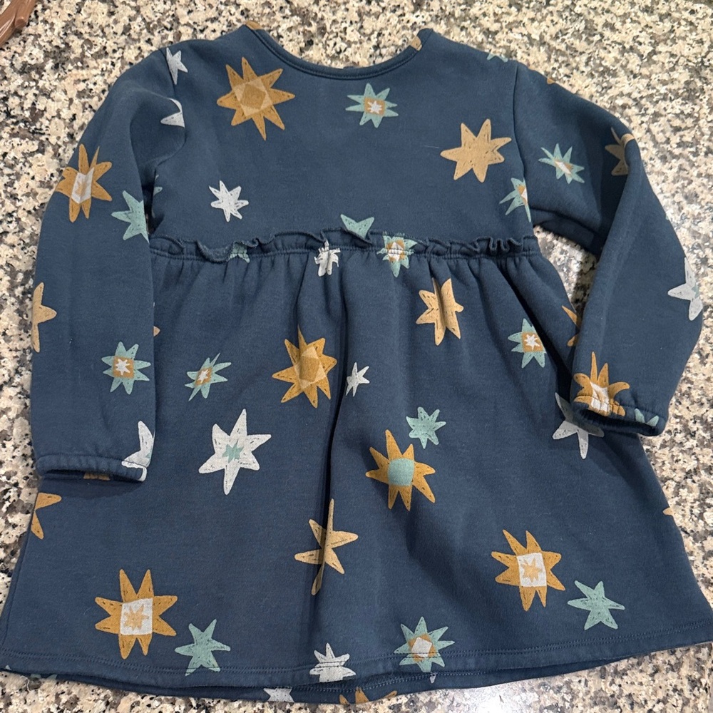 Little Co. Girls Star Patterned Blue Sweatshirt Dress 5T